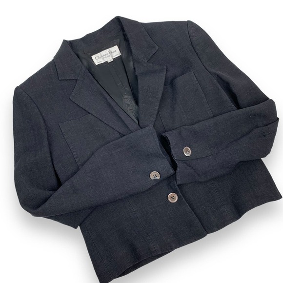 Vintage CHRISTIAN DIOR cropped rayon linen blazer jacket - Picture 8 of 13